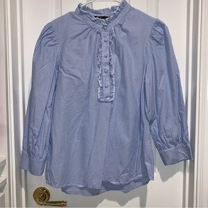Tuckernuck Blue White Striped Shirt Ruffle Detail